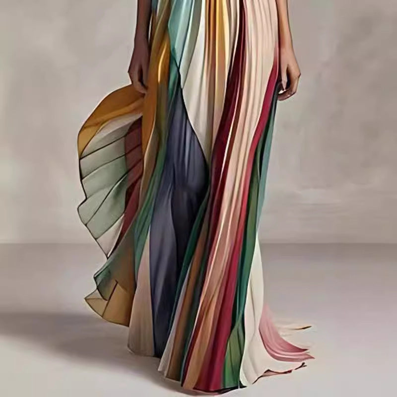 Women's Sexy Tube Top Backless Printed Color Swing Maxi Dress Women's Garments Apparel / Clothing
