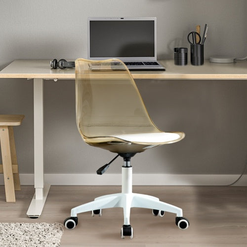 Modern Home Office Desk Chairs, Adjustable 360 Swivel Chair Engineering Plastic Armless Swivel Computer Chair With Wheels For Living Room, Bed Room Office Hotel Dining Room And Amber Brown