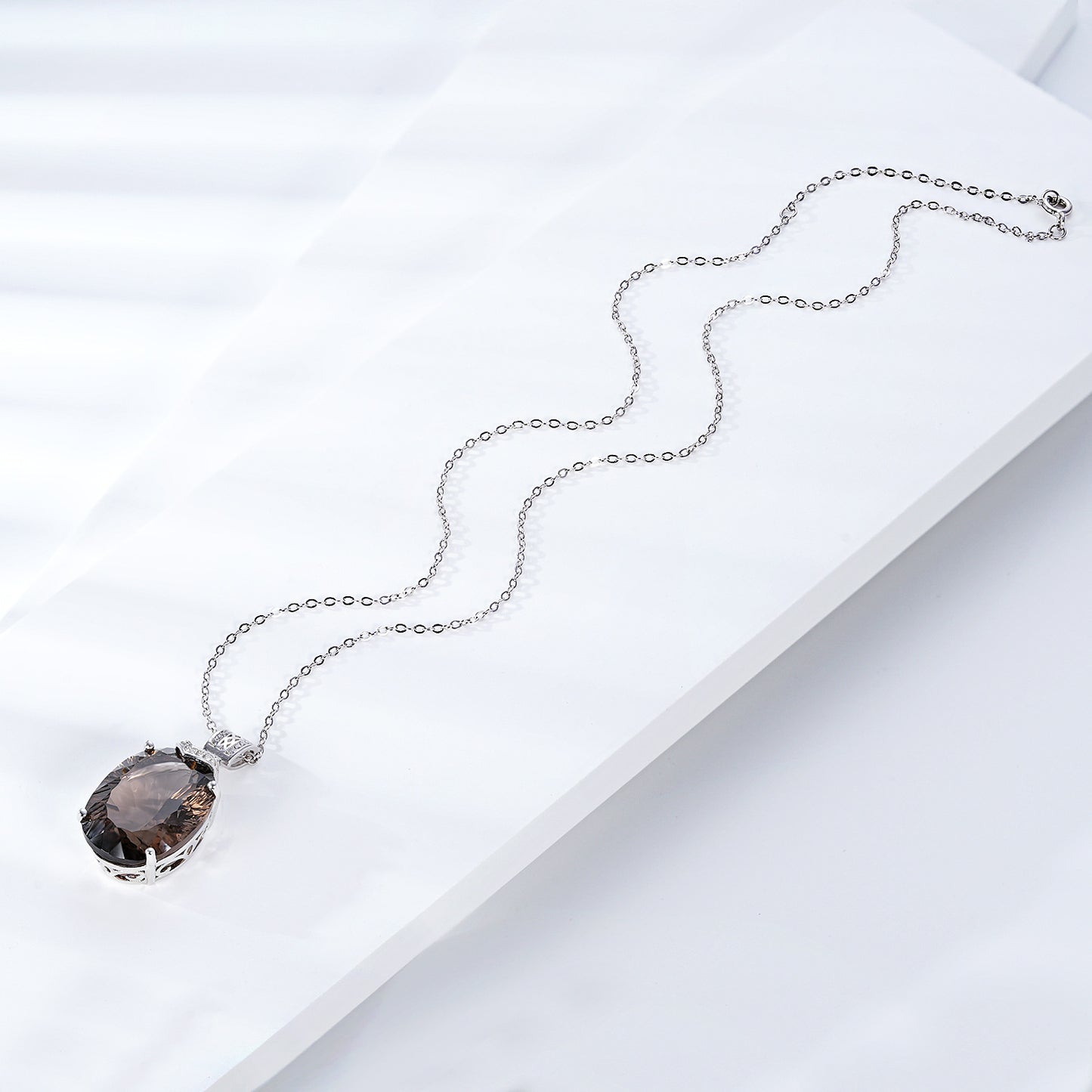 Luxury And High-grade Natural Tea Crystal Pendant Fashionable Design S925 Silver Inlaid Egg Shaped Gem Necklace Jewelry/Accessories