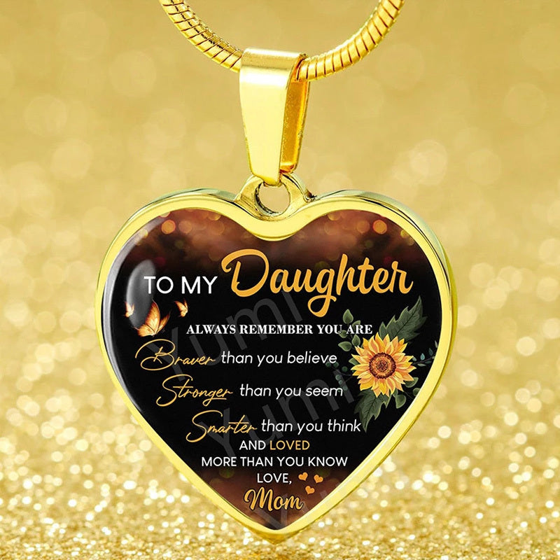 Sunflower To My Daughter Love Mom Heart Epoxy Necklace Inspirational Jewelry & Accessories