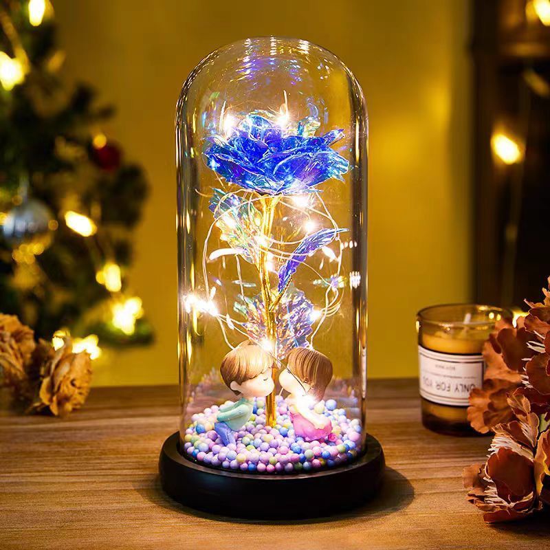 Eternal Rose LED Light Foil Flower in Glass Cover – Night Light Lamp Decor for Home, Bedroom, Wedding, Anniversary, and Any Special Occasion