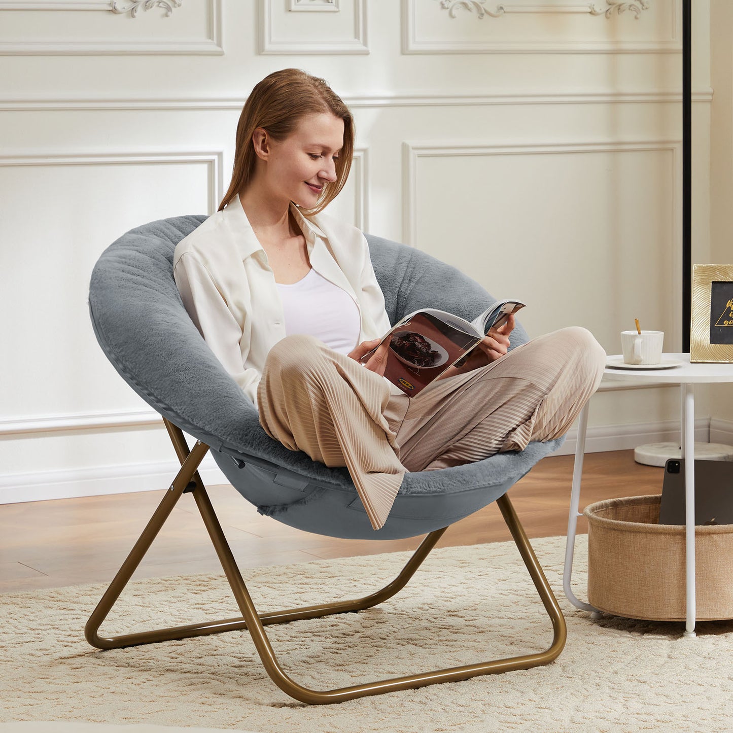 Comfortable Disc Chairs Faux Fur Furniture Bedroom Living Room Size White
