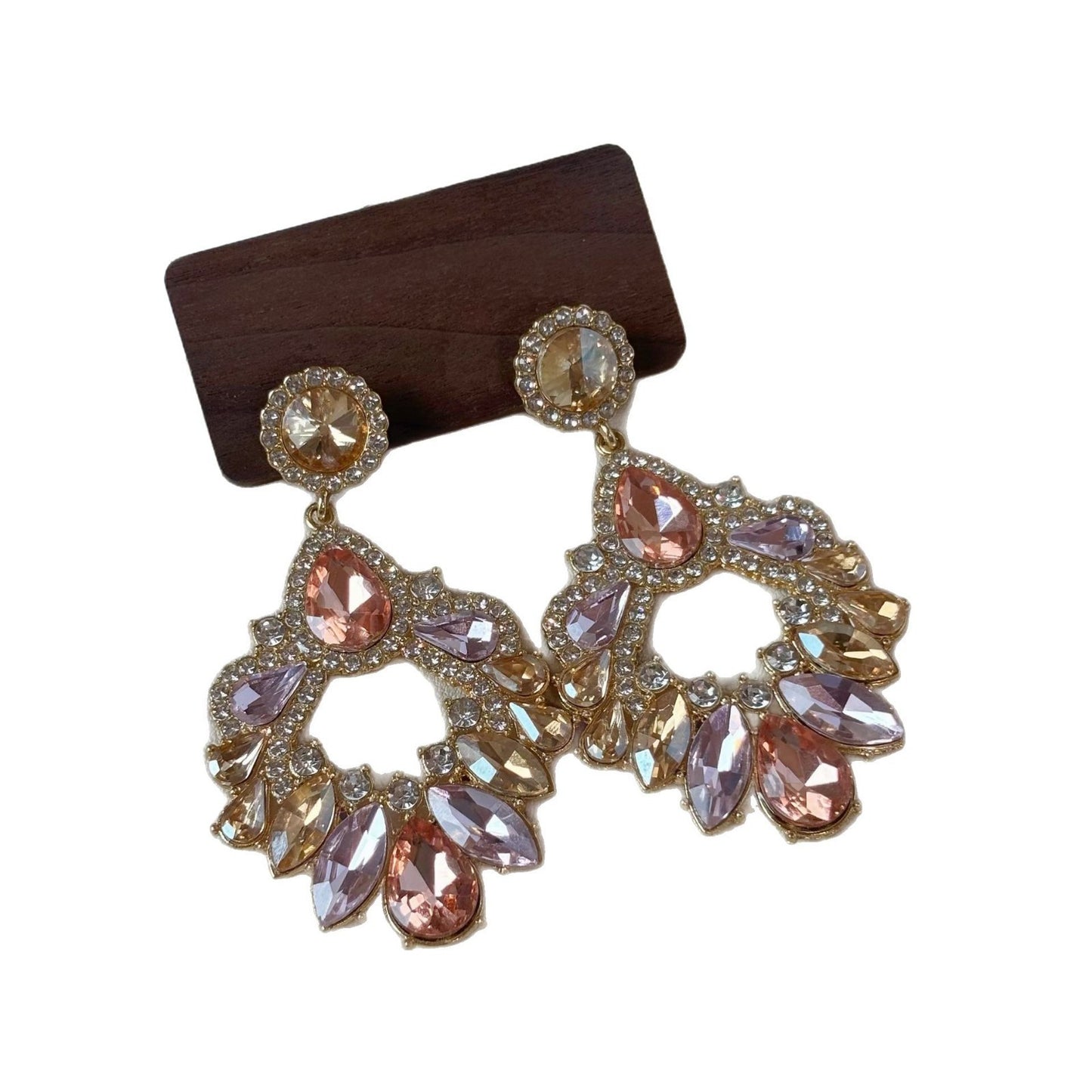 Style Bright Geometric Rhinestone Earrings For Women Retro Jewelry & Accessories