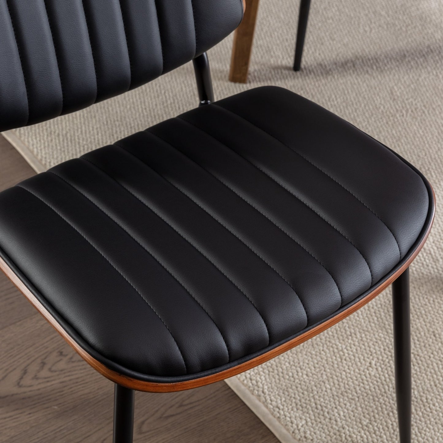 A&A Furniture, Dining Chairs Set Of 2 Mid Century Modern Retro Faux Leather Chair With Walnut Bentwo