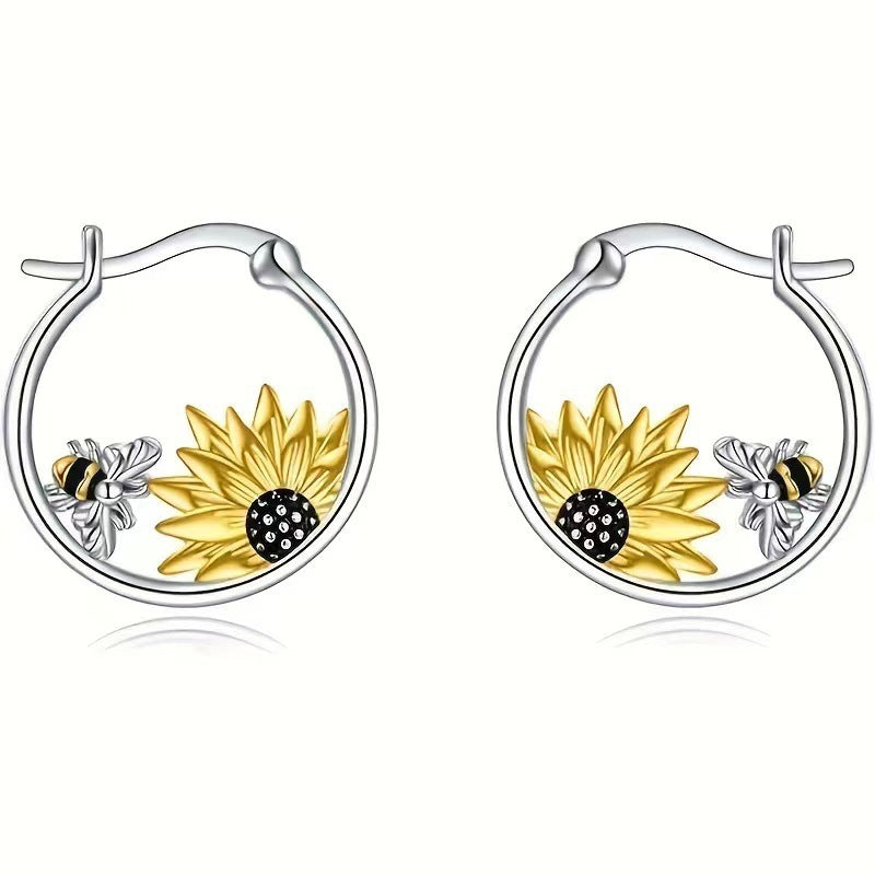 Sunflower Bee Round Ring Earrings Color Meiko Jewelry & Accessories
