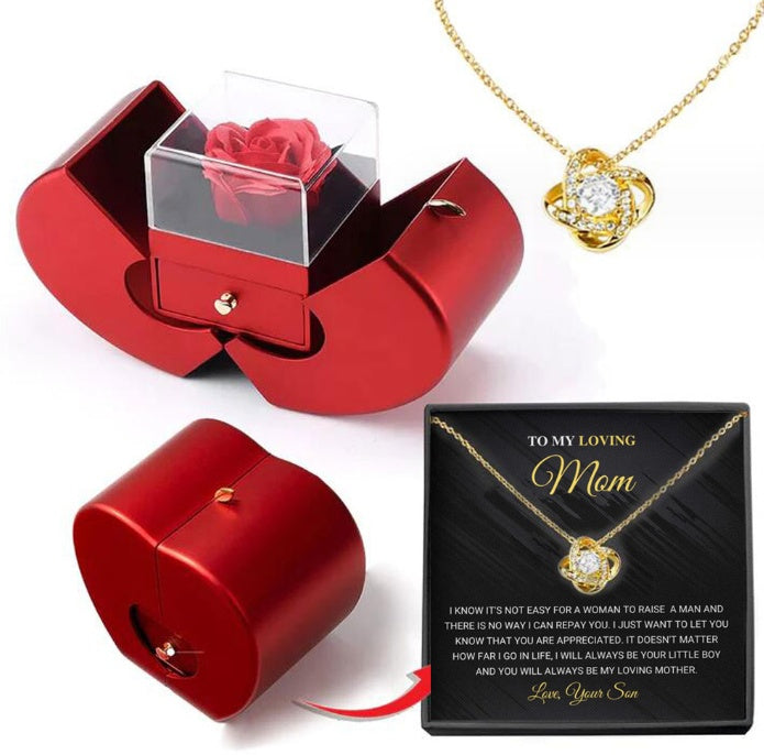 Fashion Jewelry Box Red Apple Christmas Gift Necklace Eternal Rose For Girl Mother's Day Valentine's Day Gifts With Artificial Flower Rose Flower Jewelry Box Jewelry & Accessories