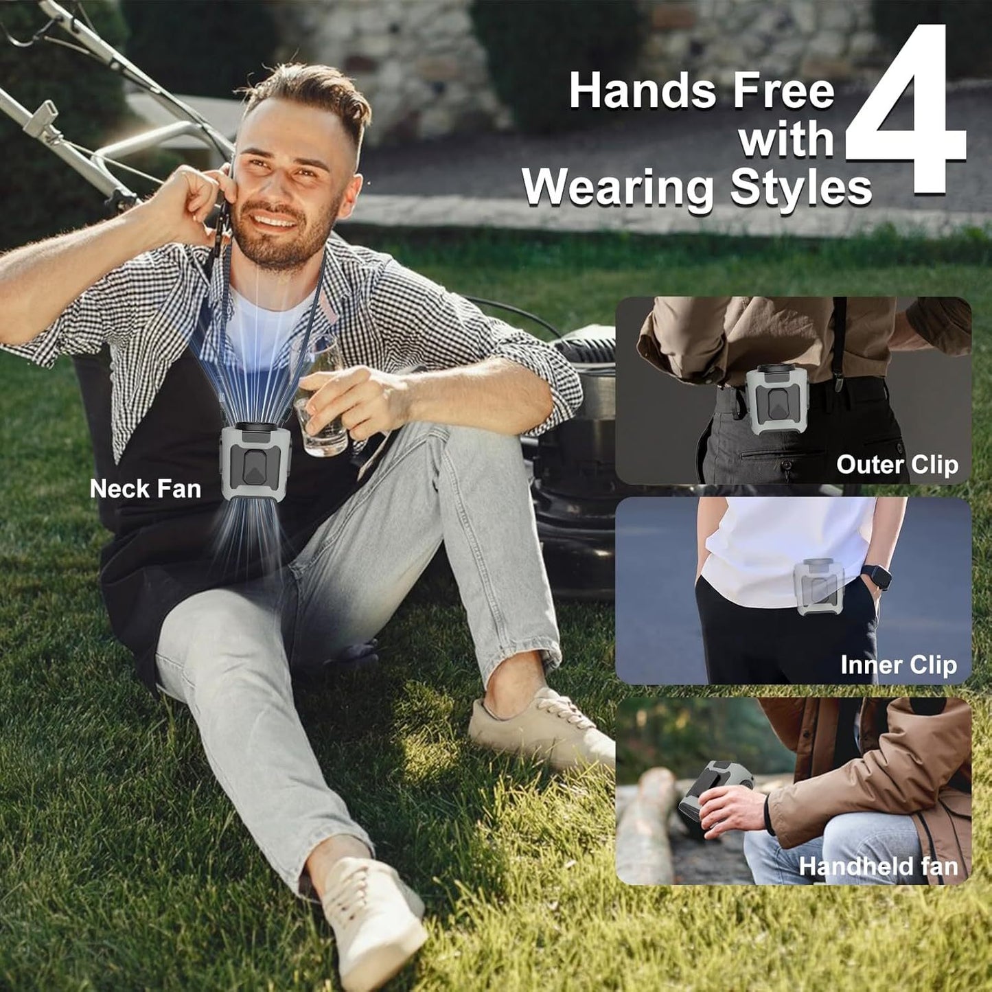 10000mAh Portable Waist Fan, Clip On Wearable Belt Personal Fan, Rechargeable Battery Powered, With 5 Speed Levels And A Flashlight, Suitable For Outdoor Camping And Traveling Gray Appliances Home Essentials