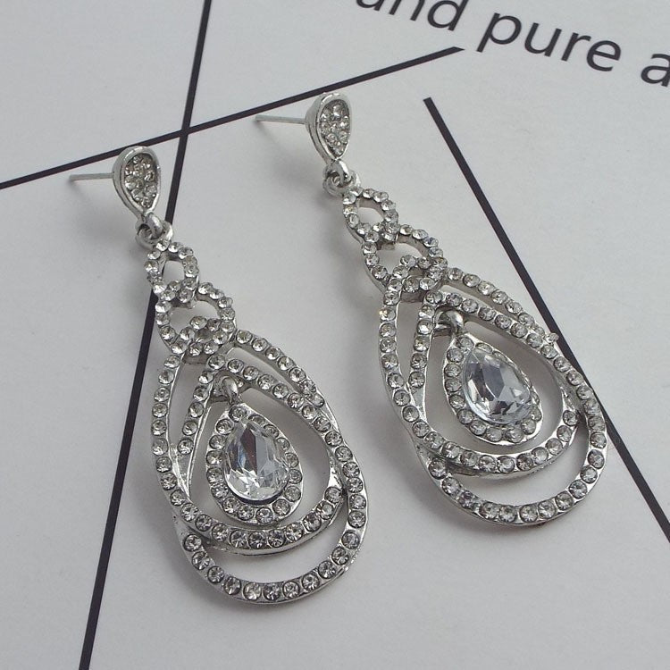 Qifu European And American Exaggerated Long Geometric Circle Jeweled Earrings Jewelry/Accessories