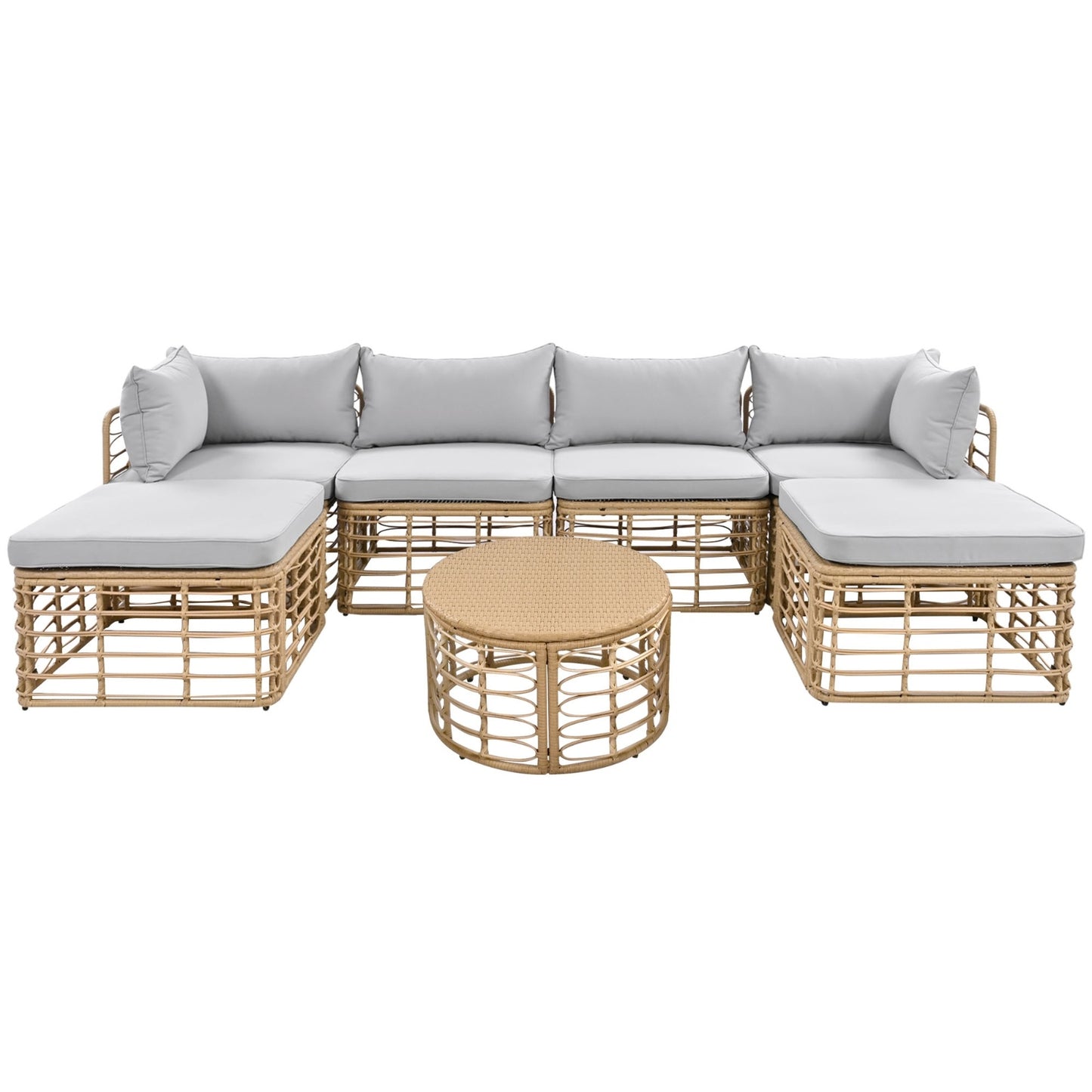 GO 7 Pieces Outdoor Patio Furniture, All-Weather Rattan Sectional Sofa Set With Thick Cushions And P