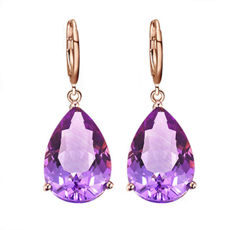 Quality Ear Hook Purple Gemstone Diamond Ring Rose Gold Collarbone Necklace Set Jewelry/Accessories
