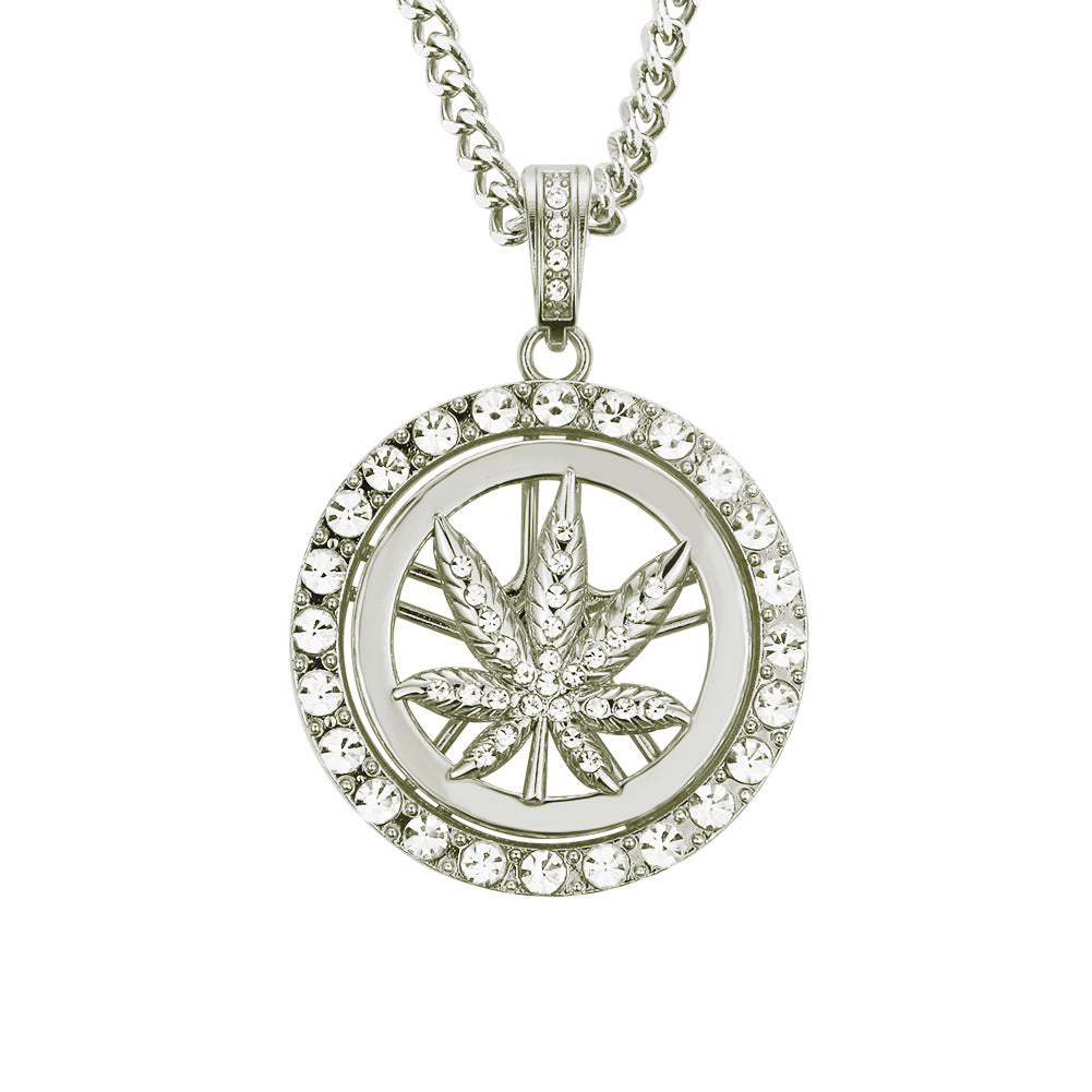 European Hip Hop Diamond Maple Leaf Turntable Necklace For Men Jewelry & Accessories