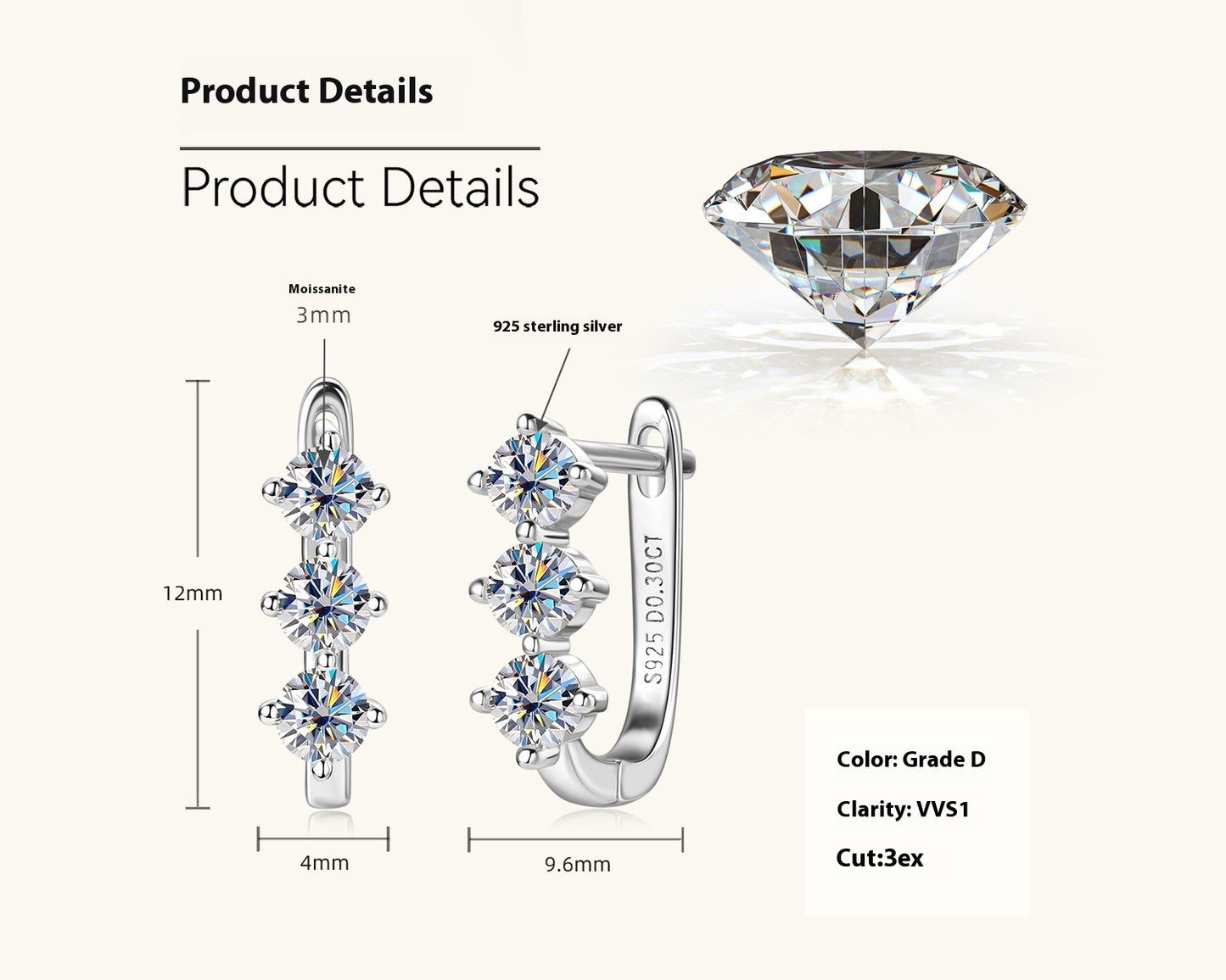 Moissanite Earrings For Women Temperament Wild Jewelry & Accessories