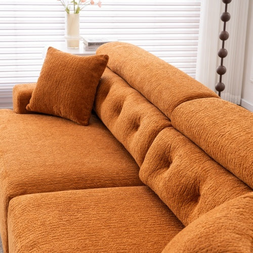 LY-029 ORANGE COMPRESSION SOFA 4-seater Combined Sofa, Wood Grain Chenille Fabric, Full Sponge Compression Sofa,combined Sofa With 2 Pillows For Living Home Furniture Apartment Furniture