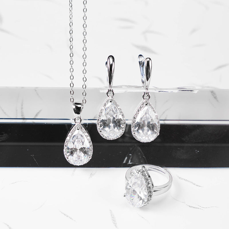 Exquisite Drop-shaped Zircon Non-fading Ornament Three-piece Set Jewelry & Accessories
