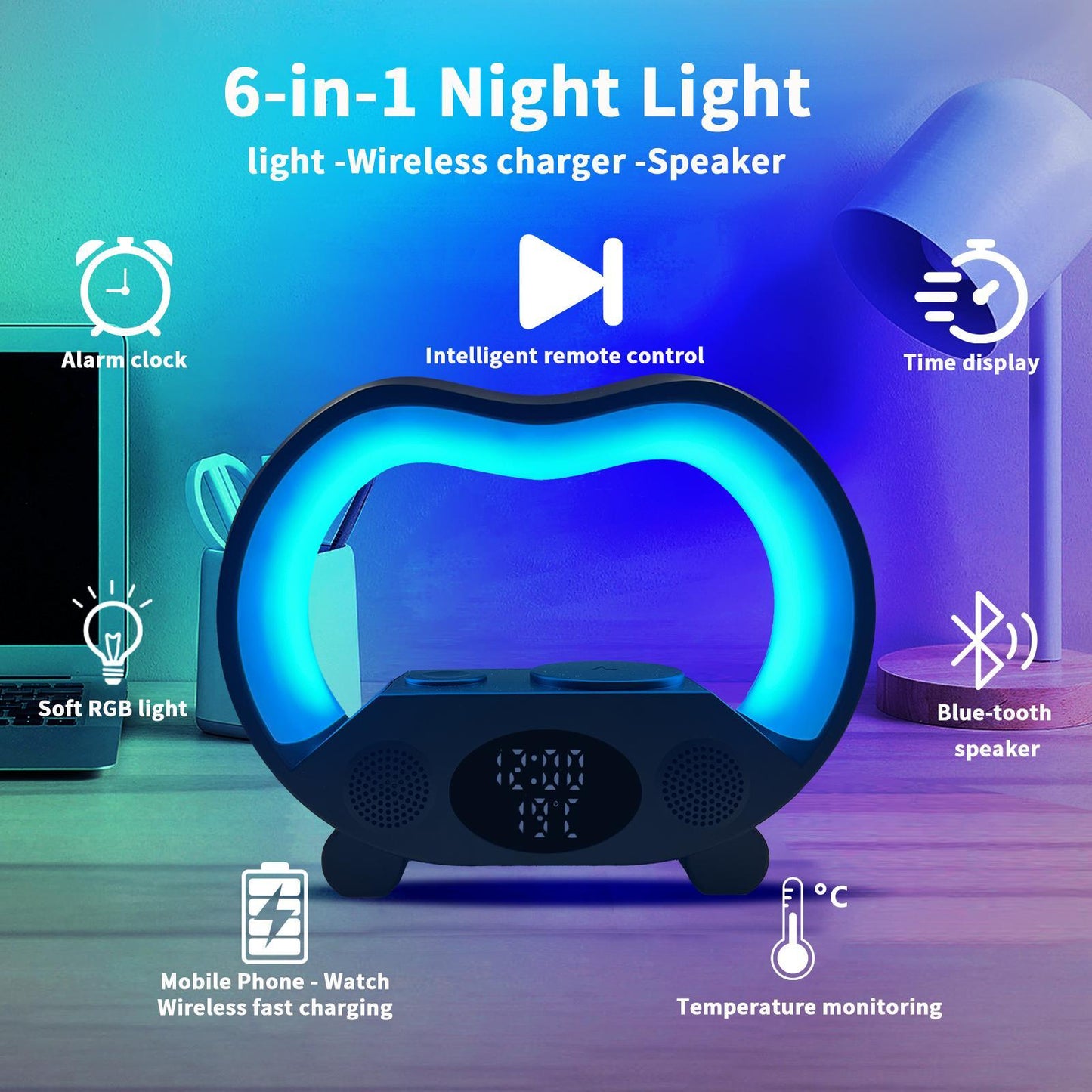 6 In 1 Wireless Charging Night Light Wireless Speaker 15W Wireless Charging Atmosphere Gift home-ornaments