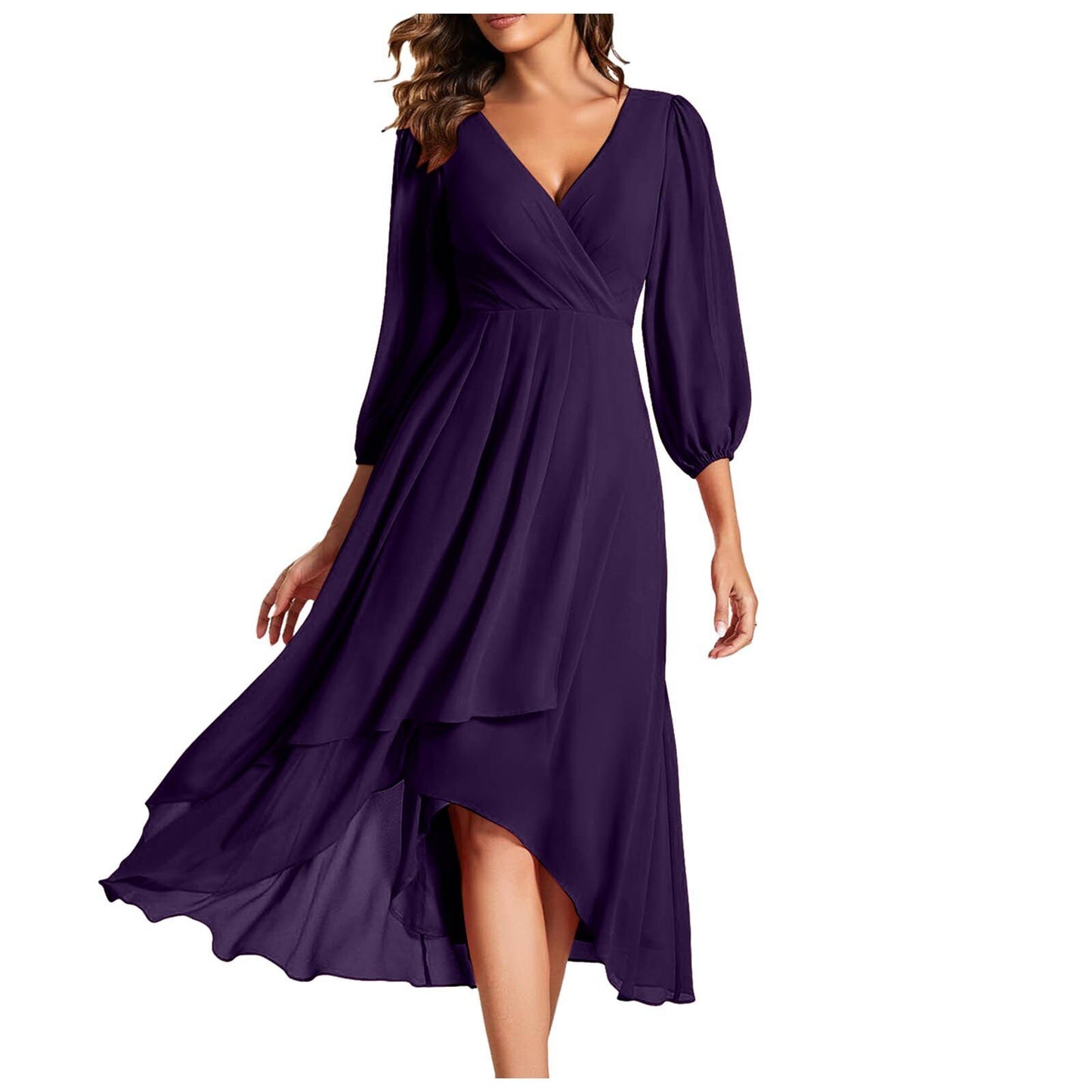 Women's V-neck Long-sleeved Dress Loose Party Evening Dress Women's Garments Apparel / Clothing