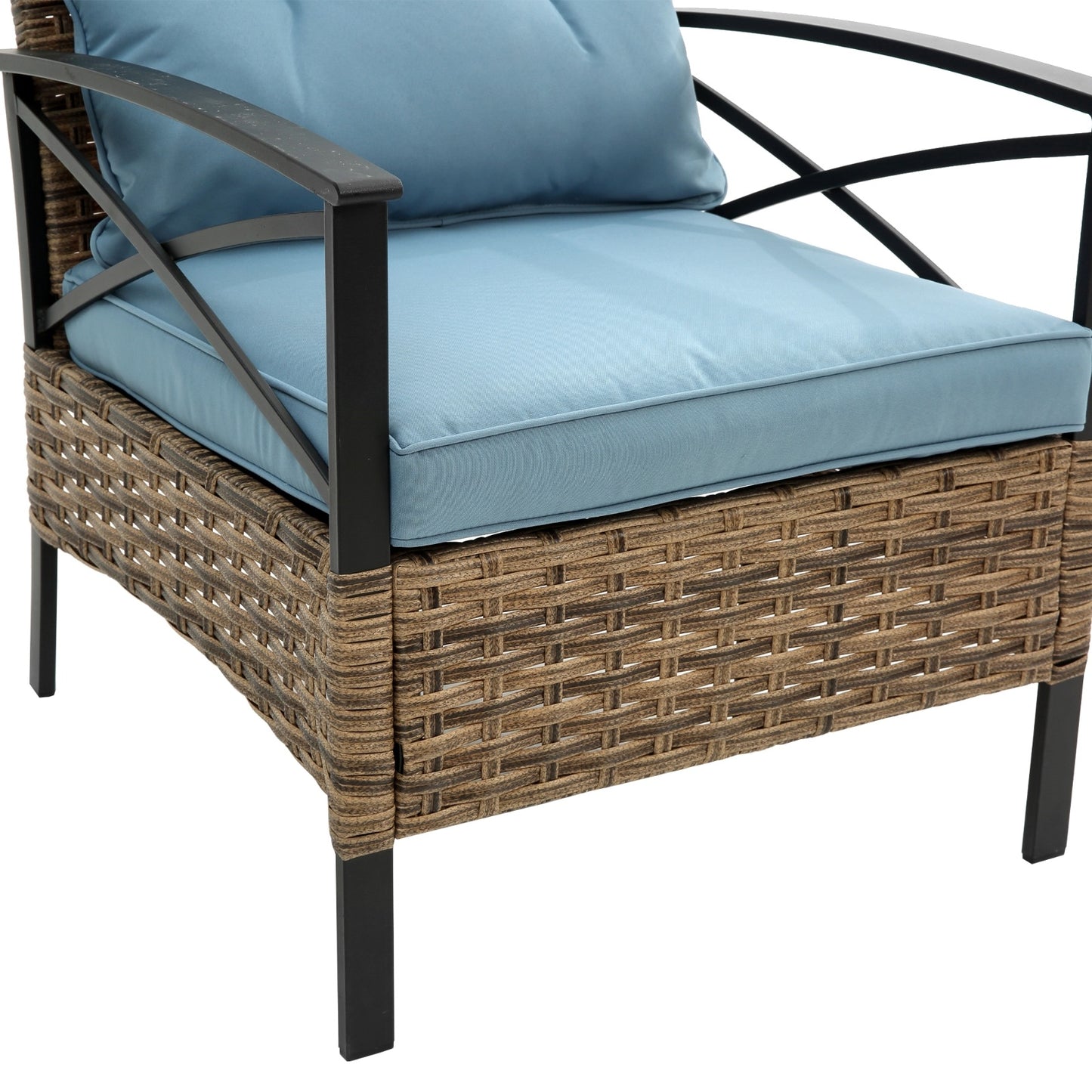 4-Piece Patio Sectional Low Sofa Set - KD Rattan Wicker Outdoor Garden Patio Furniture