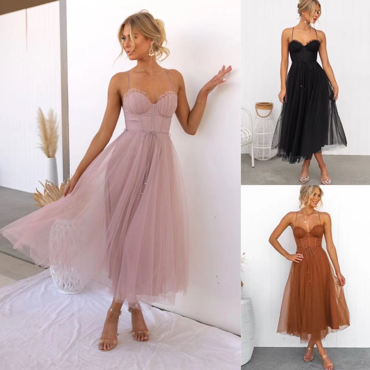 Temperament Camisole Mesh Party Evening Dress Women's Garments Apparel / Clothing