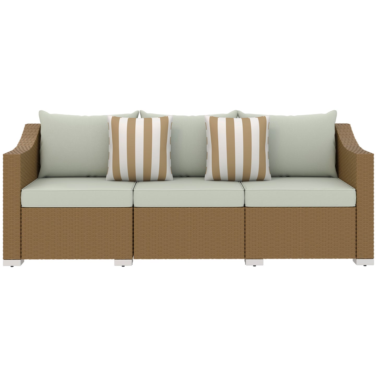 Rattan Wicker 3 Seater Patio Couch With Cushions, 2 Throw Pillows, Rattan Sofa, Light Gray Outdoor Garden Patio Furniture