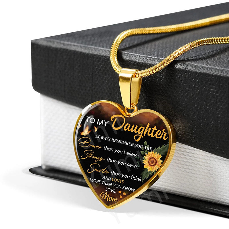 Sunflower To My Daughter Love Mom Heart Epoxy Necklace Inspirational Jewelry & Accessories