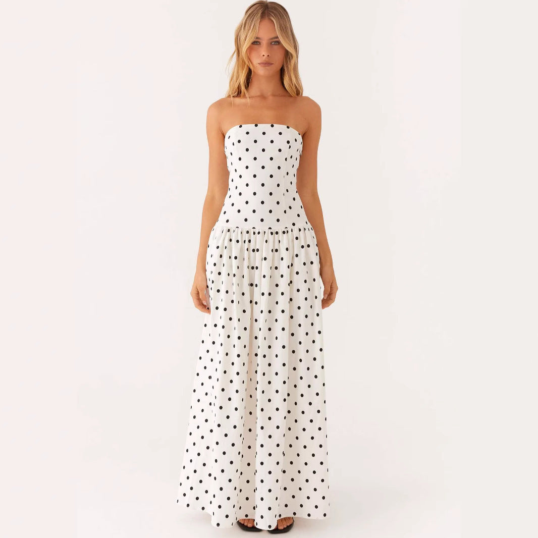 Fashion Tube Top Printed Long Dress Women's Garments Apparel / Clothing