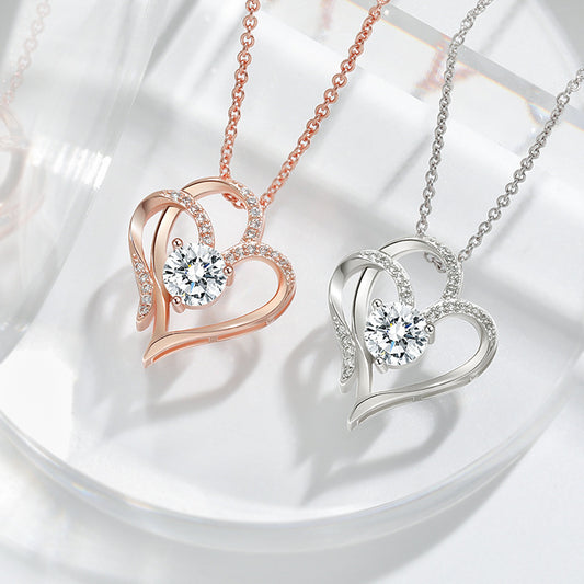 Zircon Double Love Necklace With Rhinestones Ins Personalized Heart-shaped Necklace Clavicle Chain Jewelry For Women Valentine's Day Jewelry/Accessories