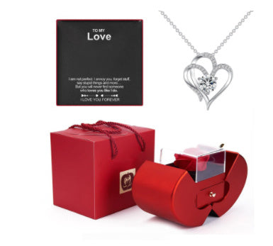 Fashion Jewelry Box Red Apple Christmas Gift Necklace Eternal Rose For Girl Mother's Day Valentine's Day Gifts With Artificial Flower Rose Flower Jewelry Box Jewelry & Accessories