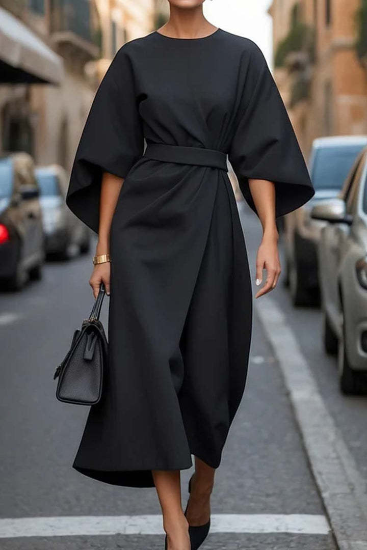 Loose Batwing Sleeve Dress Fashion Waist-tighted Solid Color Elegant Dresses For Women's Garments Apparel / Clothing