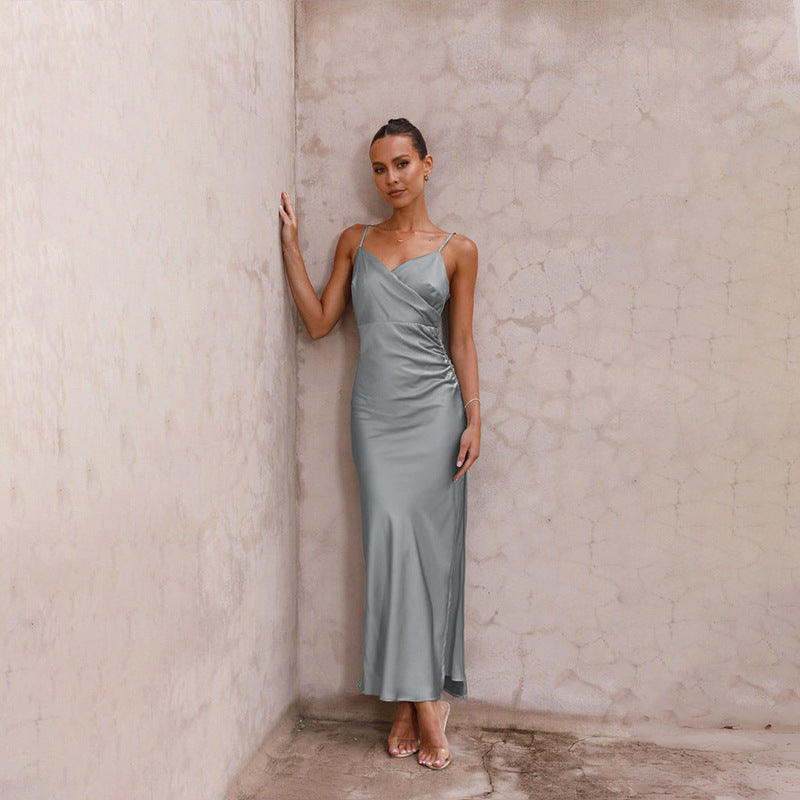 Spaghetti Straps Sleeveless Slit Slim-fitting Dress Women's Garments Apparel / Clothing