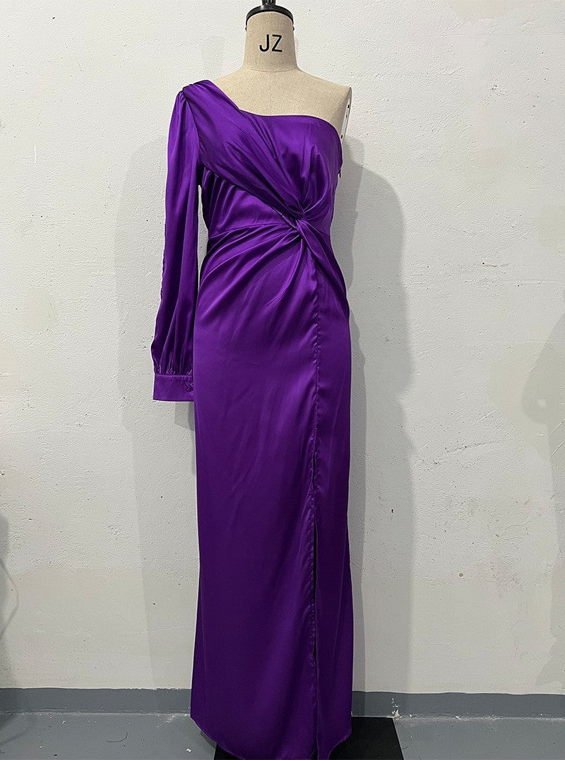 Women's One-shoulder Split Dress Ins Fashion Long-sleeved Slim Long Dresses Party Evening Women's Garments Apparel / Clothing