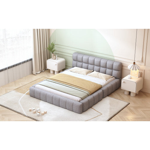 Double Bed With Soft Linen Backrest Furniture