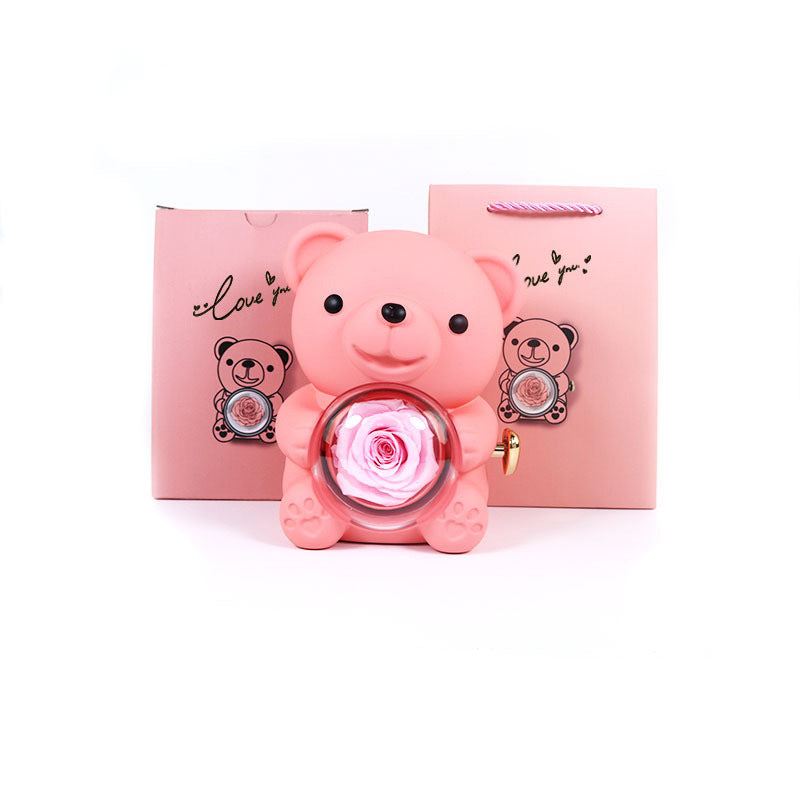 Eternal Rose Teddy Bear Gift Box with Necklace – Rotating Rose Jewelry Box & Storage Case for Women & Girlfriend, Perfect for Valentine's Day, Wedding & More