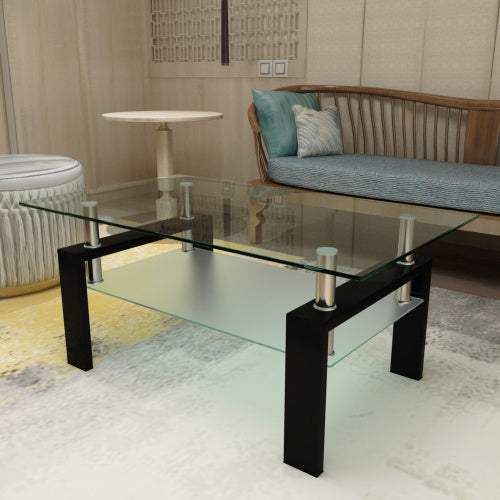 Table basse rectangulaire en verre noir, table basse transparente, table d'appoint moderne pour salon, mobilier de salon