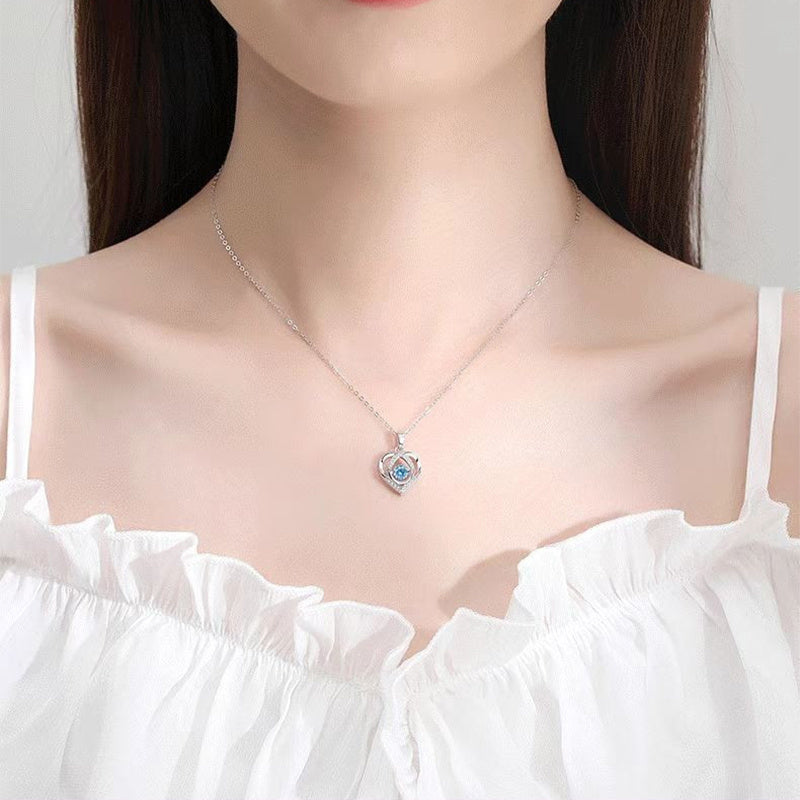 Collier en forme de cœur battant S925 pour femme, bijou de luxe avec strass, idéal pour la Saint-Valentin