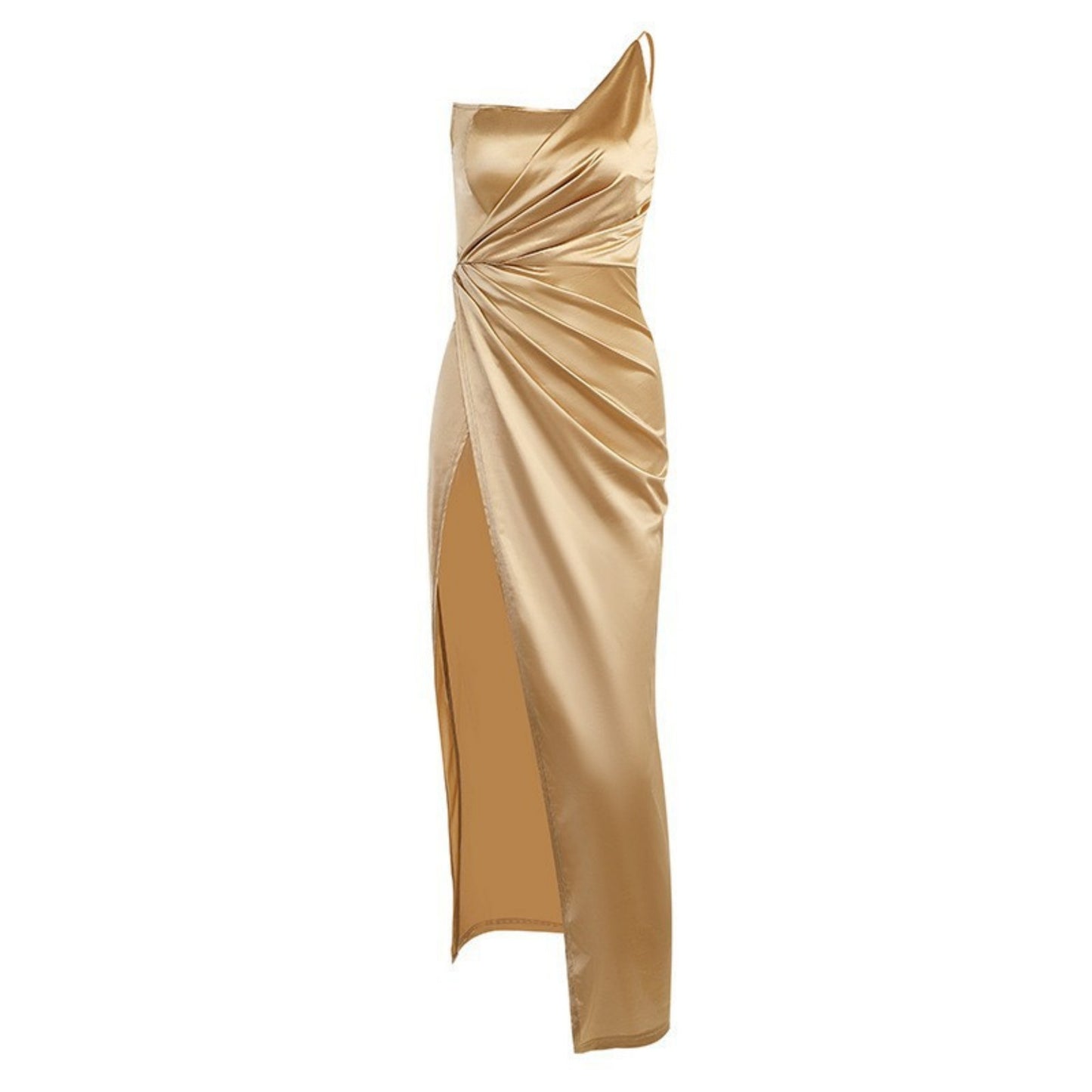 Woven Single Shoulder Fishbone Waistband Slit Dress For Women's Garments Apparel / Clothing