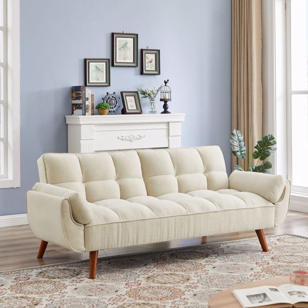 Newly Designed Linen Sofa Furniture With Adjustable Backrest And Easy Assembly Lounge Chair - Beige Color Furniture