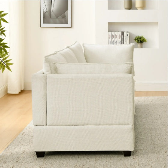 3-Piece Chenille Fabric Upholstered Living Room Furniture Set, Including 3-Seater Sofa AndV2 Loveseat Sofa With Seat And Back Cushion Beige White Furniture