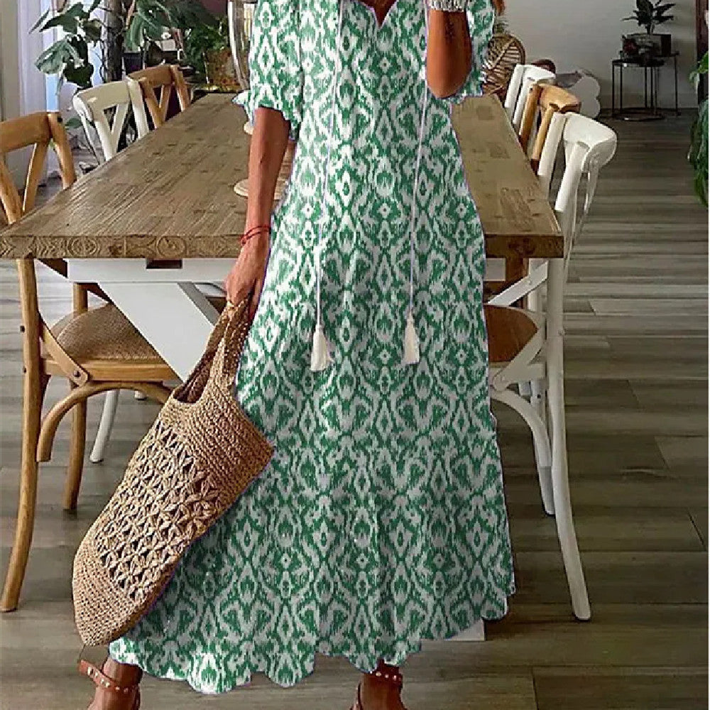 Women's Printed Medium Sleeve Long Dress Women's Garments Apparel / Clothing