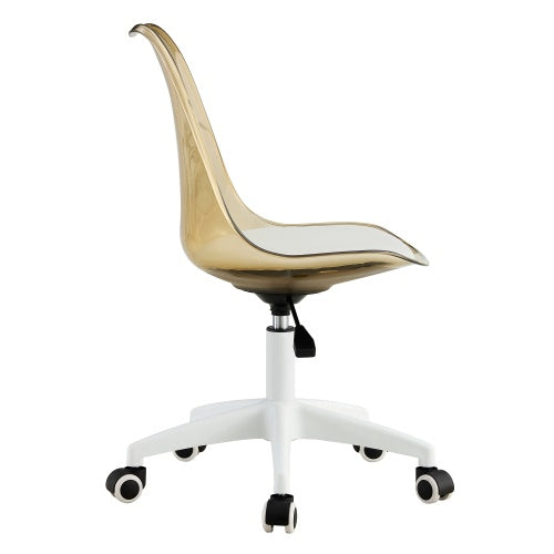 Modern Home Office Desk Chairs, Adjustable 360 Swivel Chair Engineering Plastic Armless Swivel Computer Chair With Wheels For Living Room, Bed Room Office Hotel Dining Room And Amber Brown