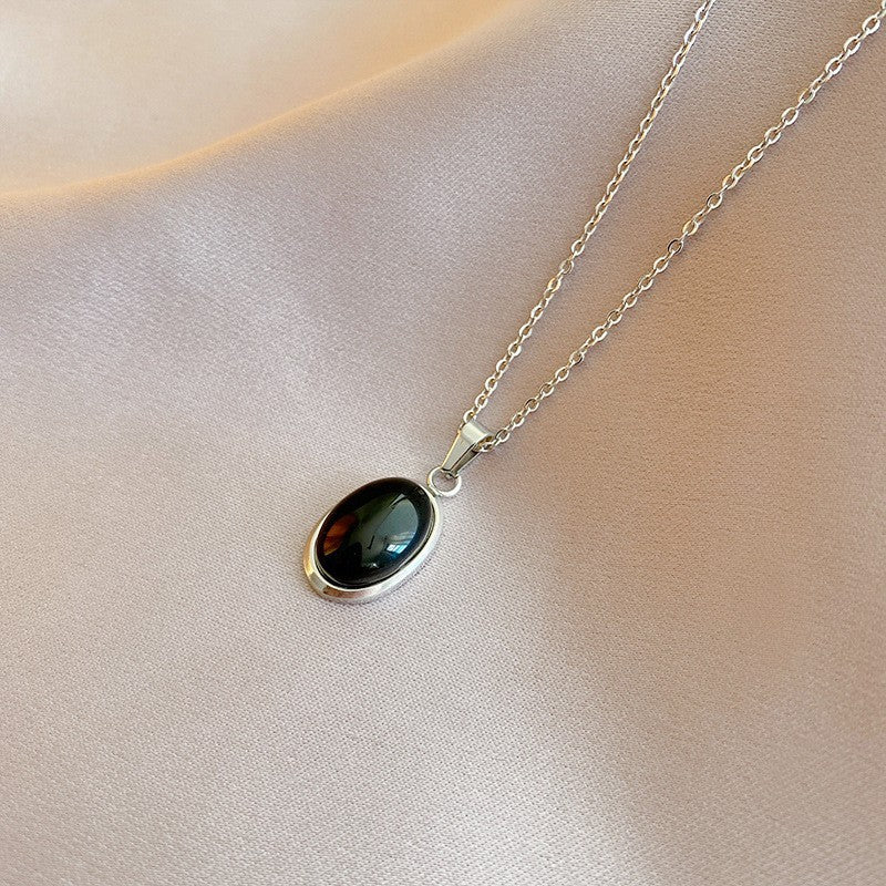 Oval Cat Eye Pendant Titanium Steel Necklace Special-interest Design Jewelry/Accessories
