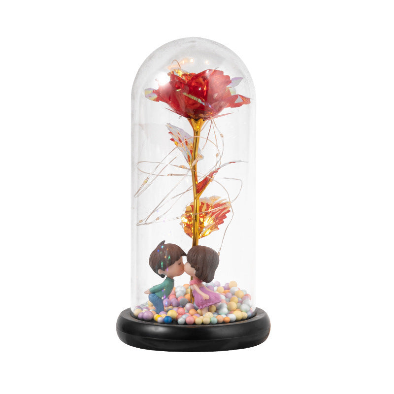 Eternal Rose LED Light Foil Flower in Glass Cover – Night Light Lamp Decor for Home, Bedroom, Wedding, Anniversary, and Any Special Occasion