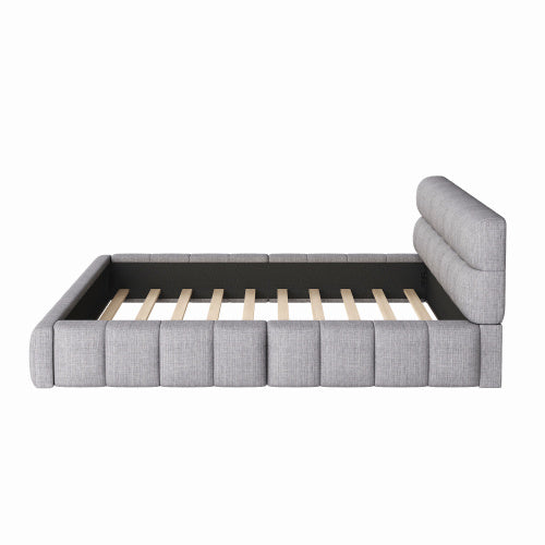 Double Bed With Soft Linen Backrest Furniture