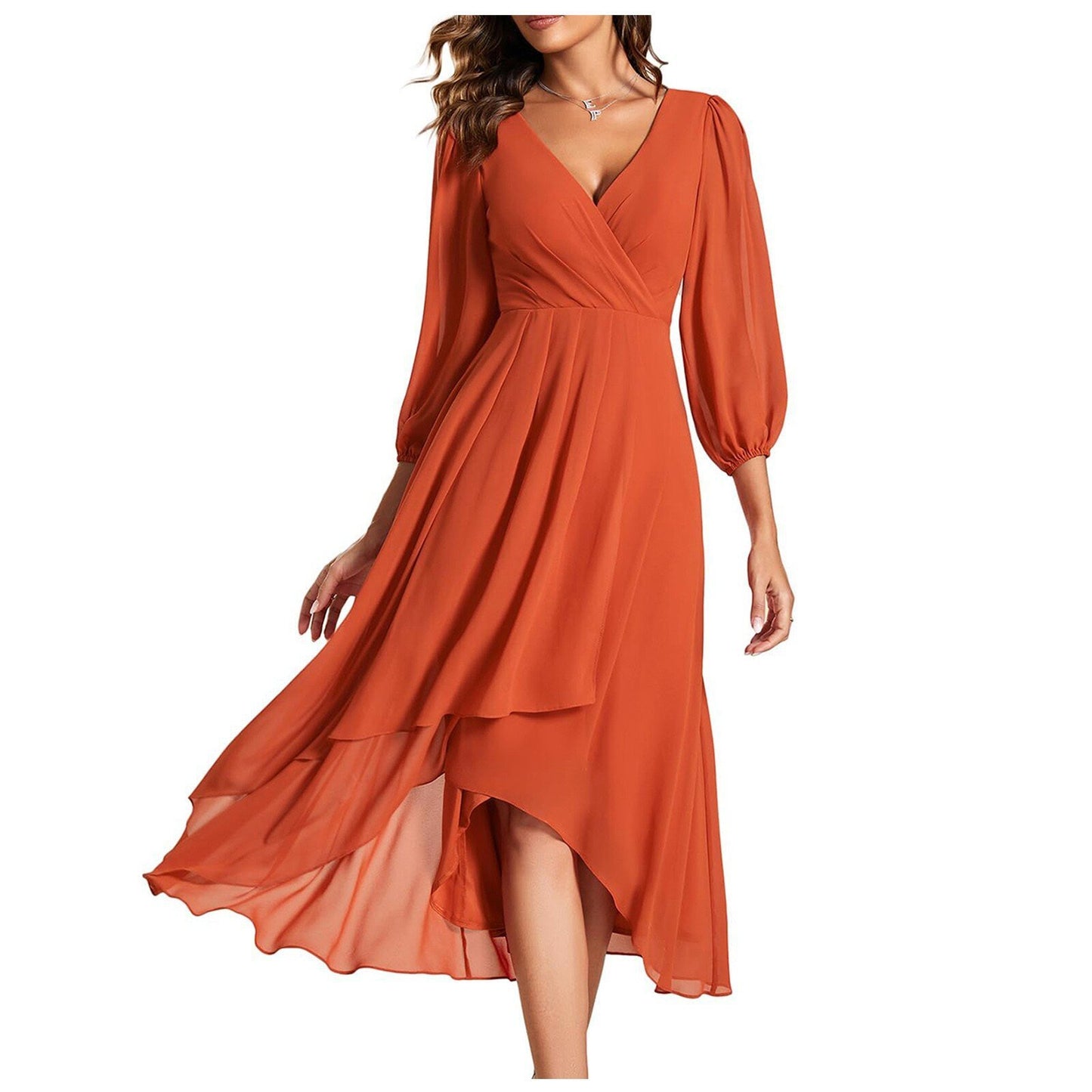 Women's V-neck Long-sleeved Dress Loose Party Evening Dress Women's Garments Apparel / Clothing