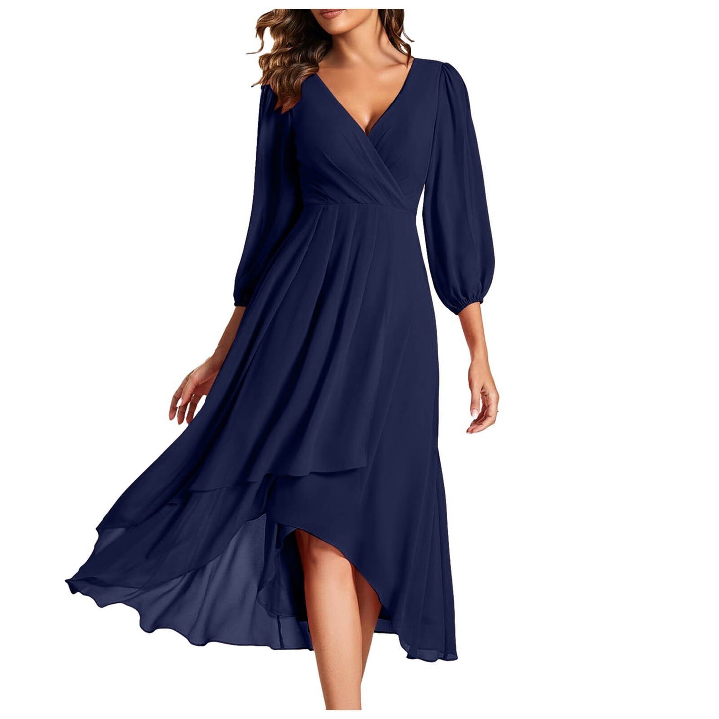 Women's V-neck Long-sleeved Dress Loose Party Evening Dress Women's Garments Apparel / Clothing
