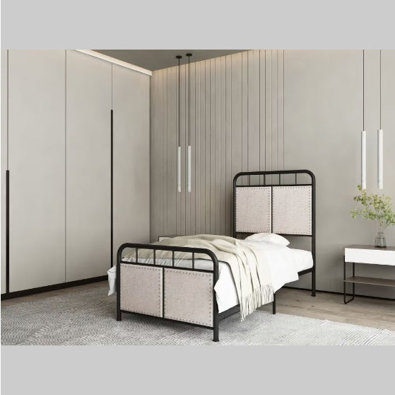 Double-size Linen Upholstered Platform Metal Bed Frame Furniture
