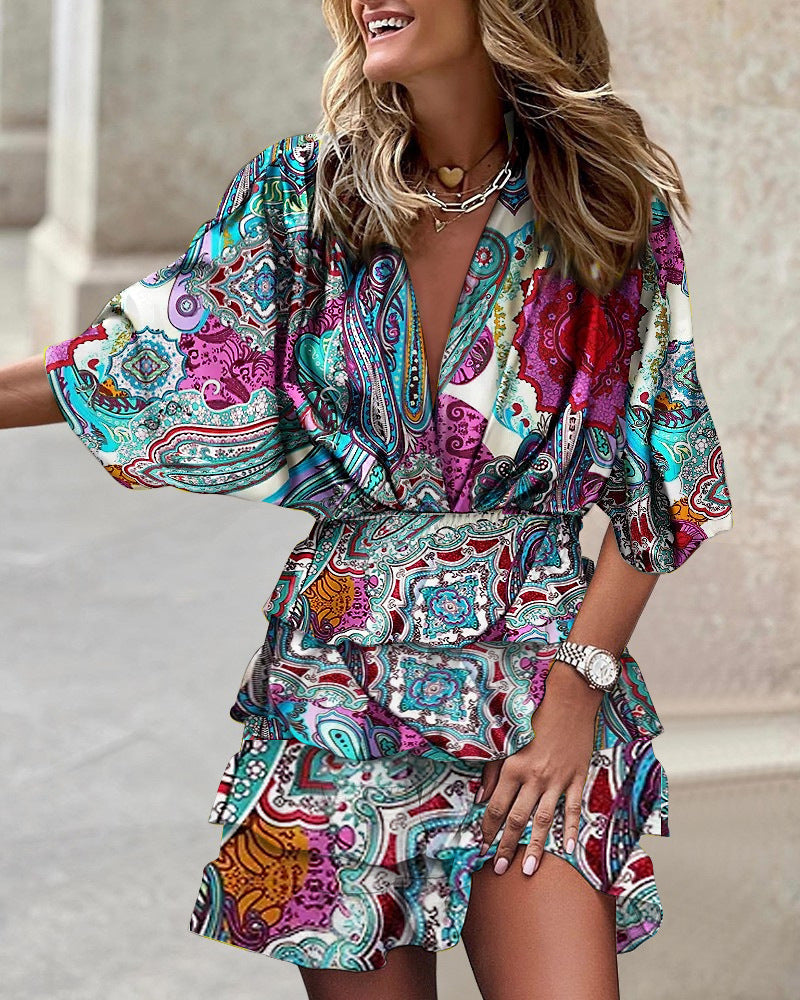 Sleeve V Neck Hem Irregular Hem Dress For Women's Garments Apparel / Clothing