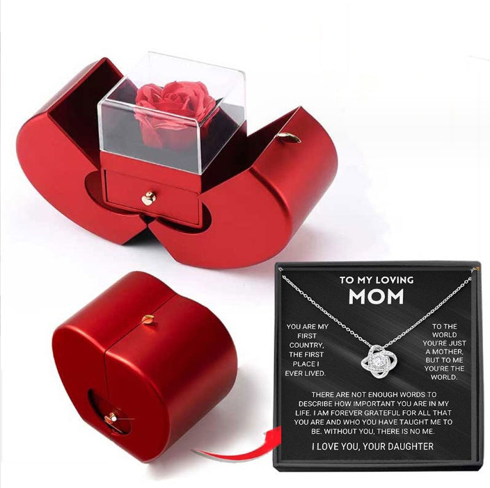 Fashion Jewelry Box Red Apple Christmas Gift Necklace Eternal Rose For Girl Mother's Day Valentine's Day Gifts With Artificial Flower Rose Flower Jewelry Box Jewelry & Accessories