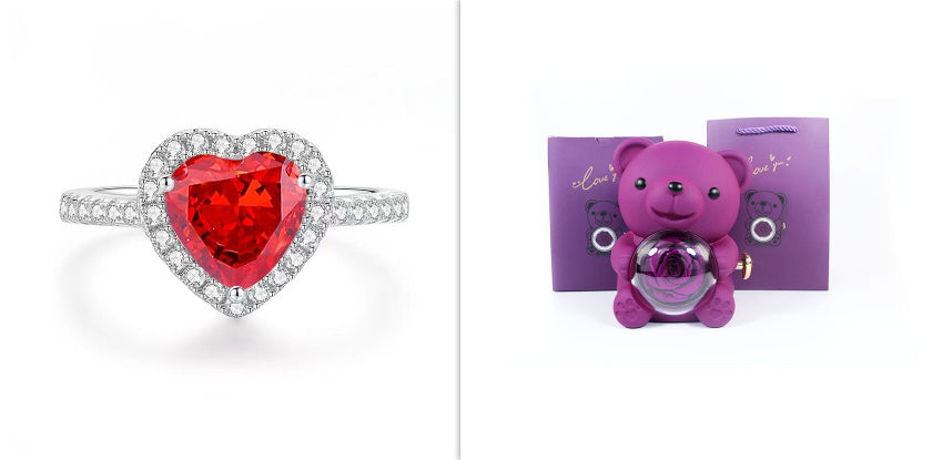 Eternal Rose Teddy Bear Gift Box with Necklace – Rotating Rose Jewelry Box & Storage Case for Women & Girlfriend, Perfect for Valentine's Day, Wedding & More