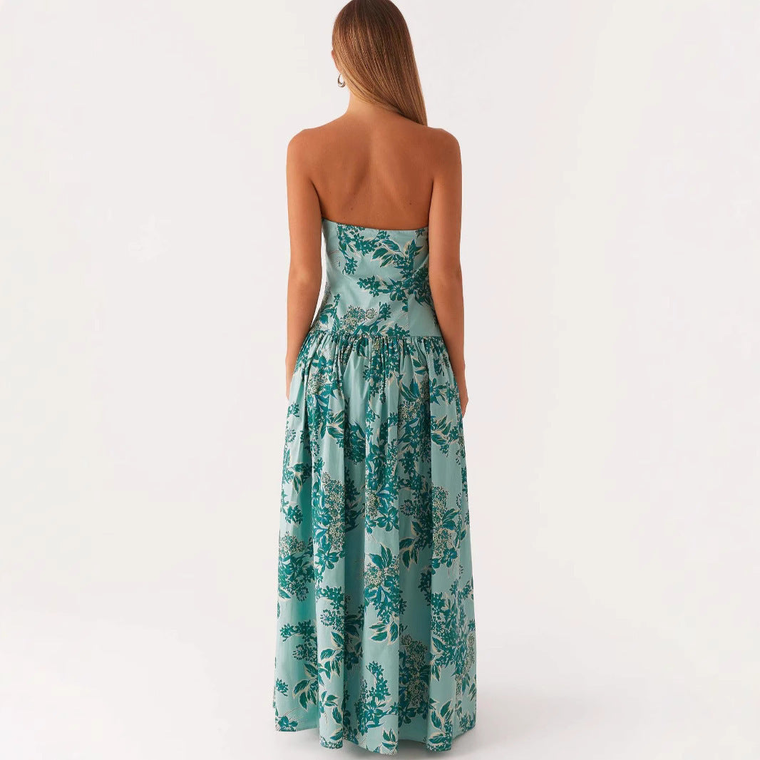 Fashion Tube Top Printed Long Dress Women's Garments Apparel / Clothing