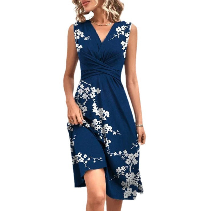 Printed Cross V-neck Sleeveless Women's Dress Garments Apparel / Clothing